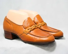 Size 7 1960s Shoes - Caramel Leather Loafers - 60s Shoes - Nice Quality - Hipster 60s - Loafer Style - Unworn 60's Deadstock - 44153-4