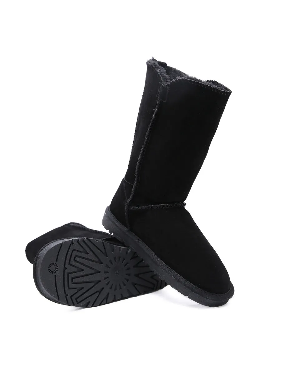 SMAIBULUN Ugg | Side Button Faux Fur-Lined Leather Suede Boots - cream
