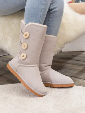 SMAIBULUN Ugg | Side Button Faux Fur-Lined Leather Suede Boots - cream