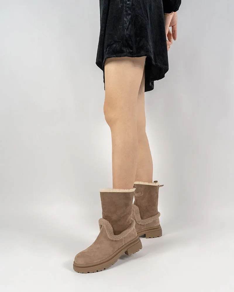 Suede Mid Calf Fur Lined Winter Snow Boots