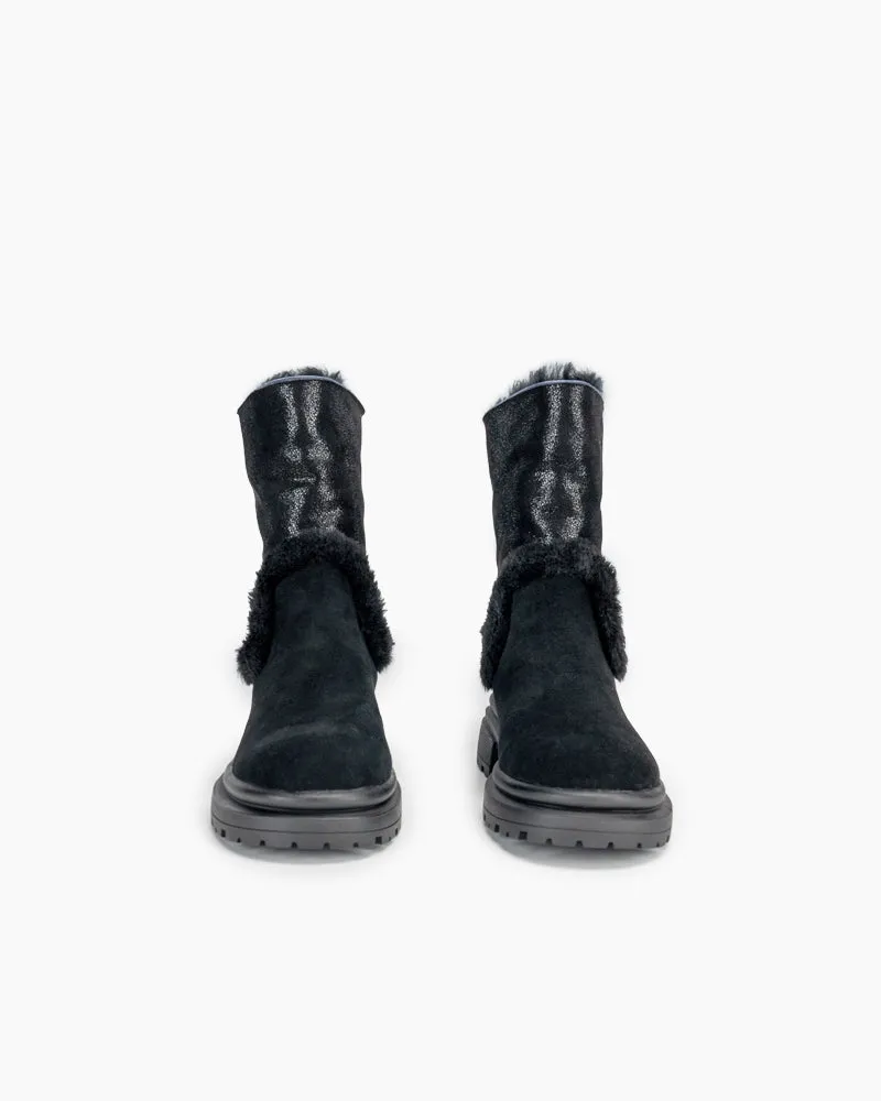 Suede Mid Calf Fur Lined Winter Snow Boots