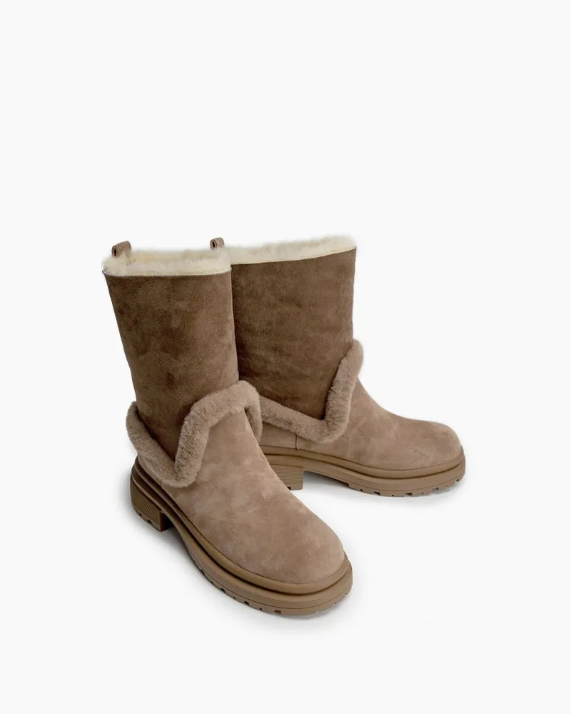 Suede Mid Calf Fur Lined Winter Snow Boots