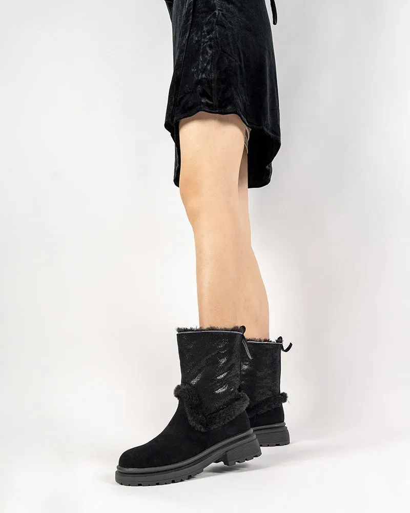 Suede Mid Calf Fur Lined Winter Snow Boots