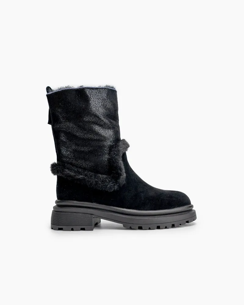 Suede Mid Calf Fur Lined Winter Snow Boots