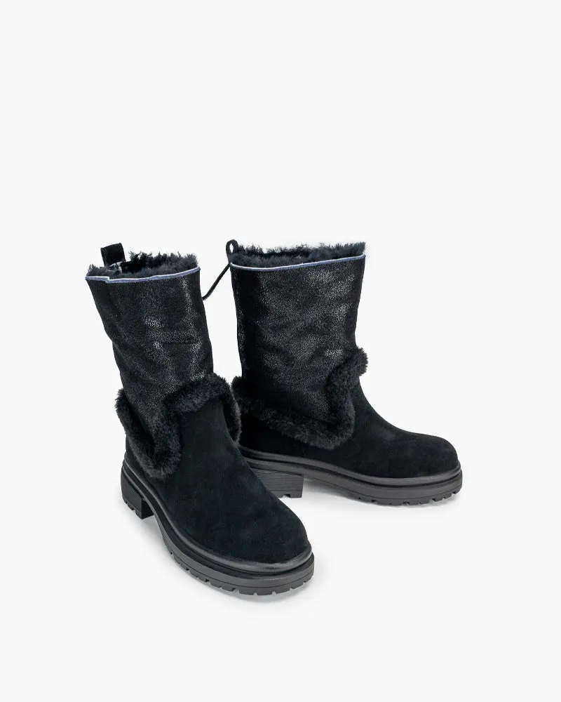 Suede Mid Calf Fur Lined Winter Snow Boots