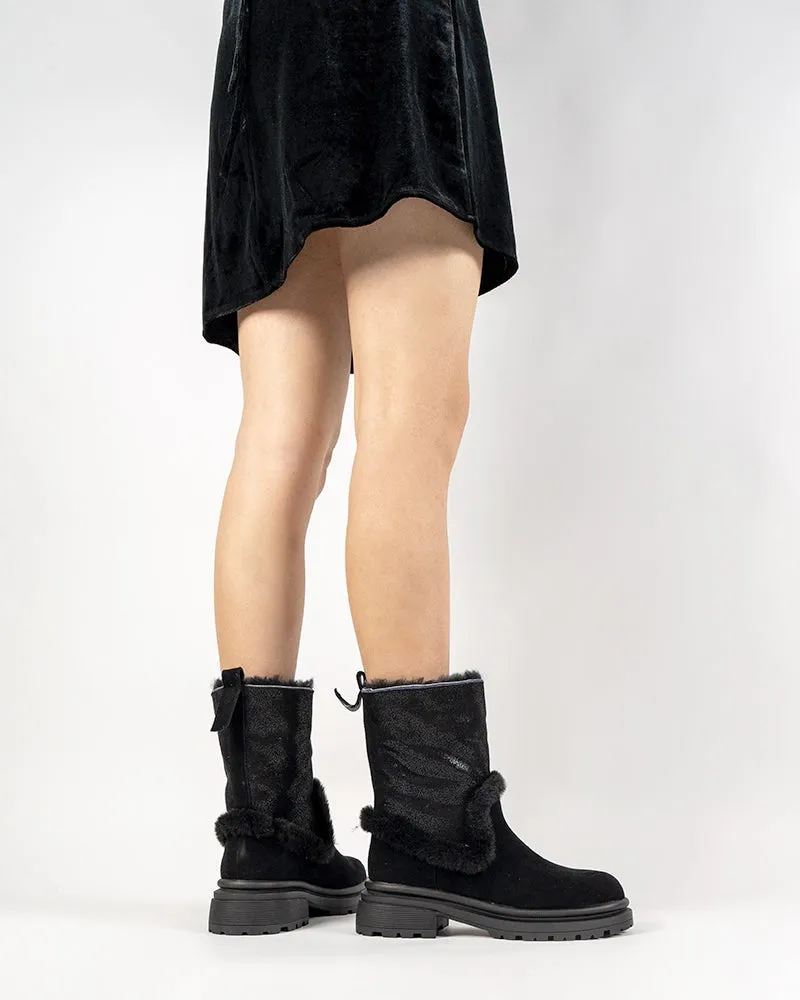 Suede Mid Calf Fur Lined Winter Snow Boots