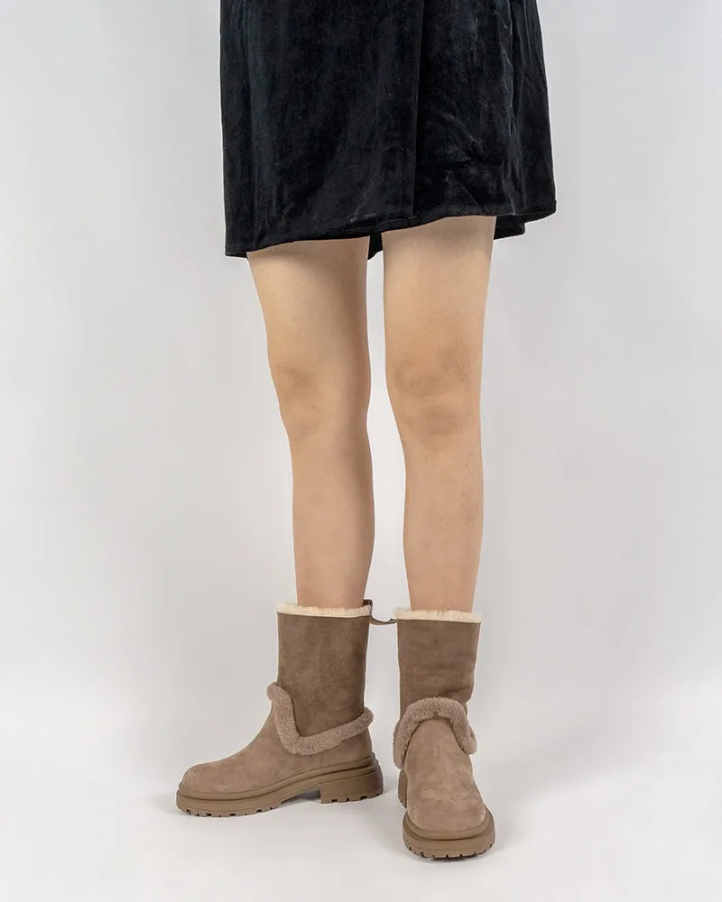 Suede Mid Calf Fur Lined Winter Snow Boots