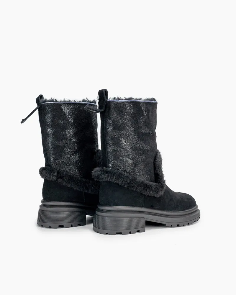 Suede Mid Calf Fur Lined Winter Snow Boots