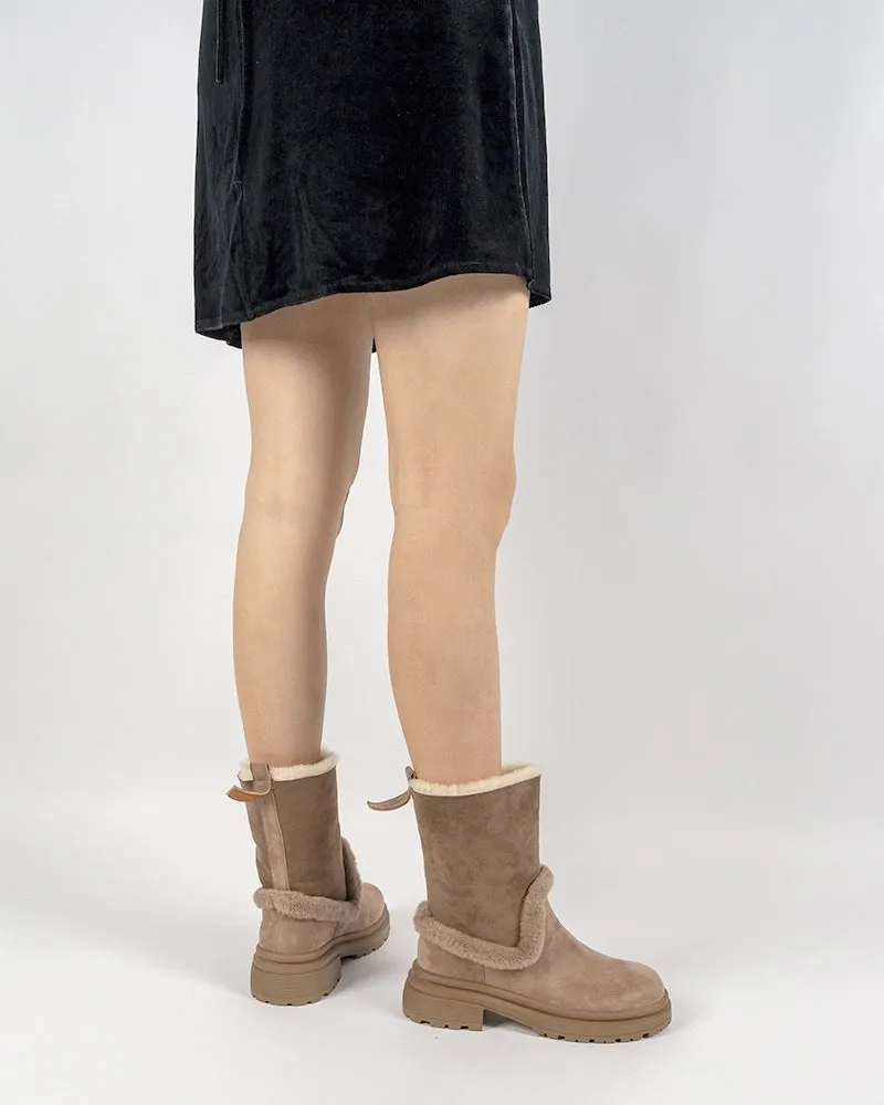 Suede Mid Calf Fur Lined Winter Snow Boots