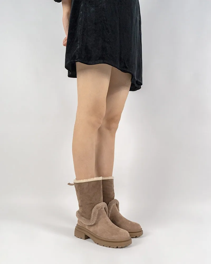 Suede Mid Calf Fur Lined Winter Snow Boots