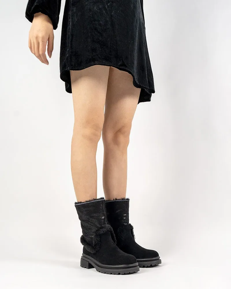 Suede Mid Calf Fur Lined Winter Snow Boots