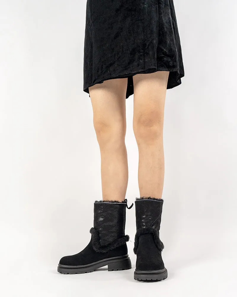 Suede Mid Calf Fur Lined Winter Snow Boots