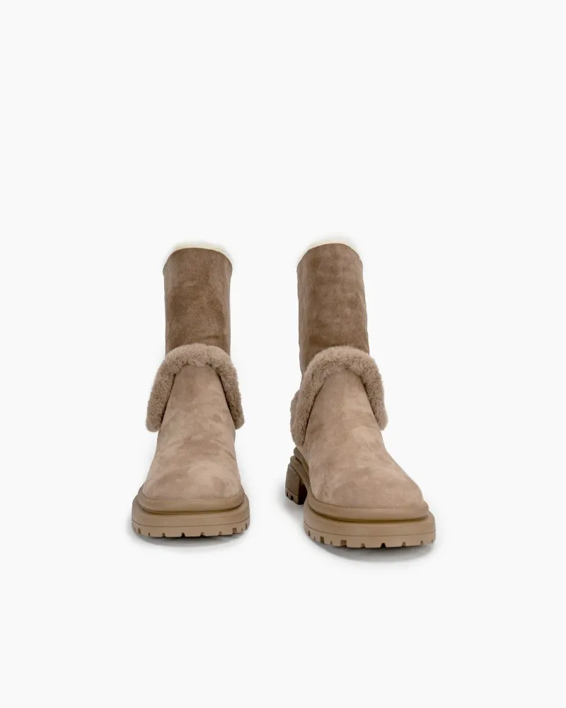 Suede Mid Calf Fur Lined Winter Snow Boots