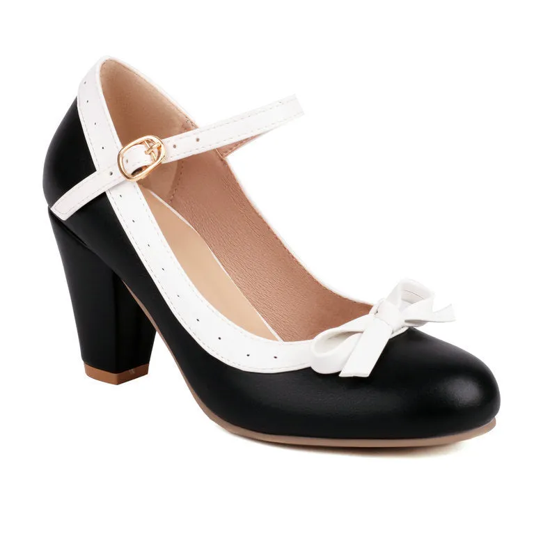 Sweet Soft Girl High Heels Cos Women's Round Toe Bow Single Shoes Lolita Shoes
