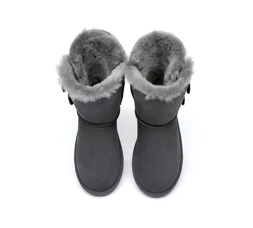 Twin Button Short Sheepskin Wool Water Resistant Boots