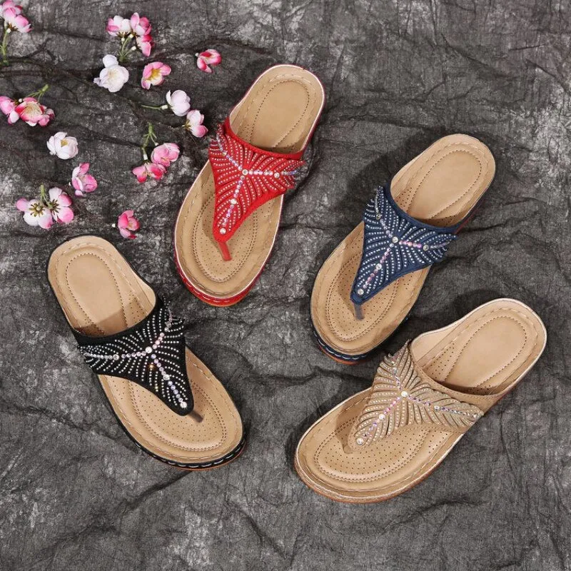 Vanccy Slope Heel Flip Flops Sandals