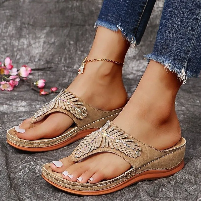 Vanccy Slope Heel Flip Flops Sandals