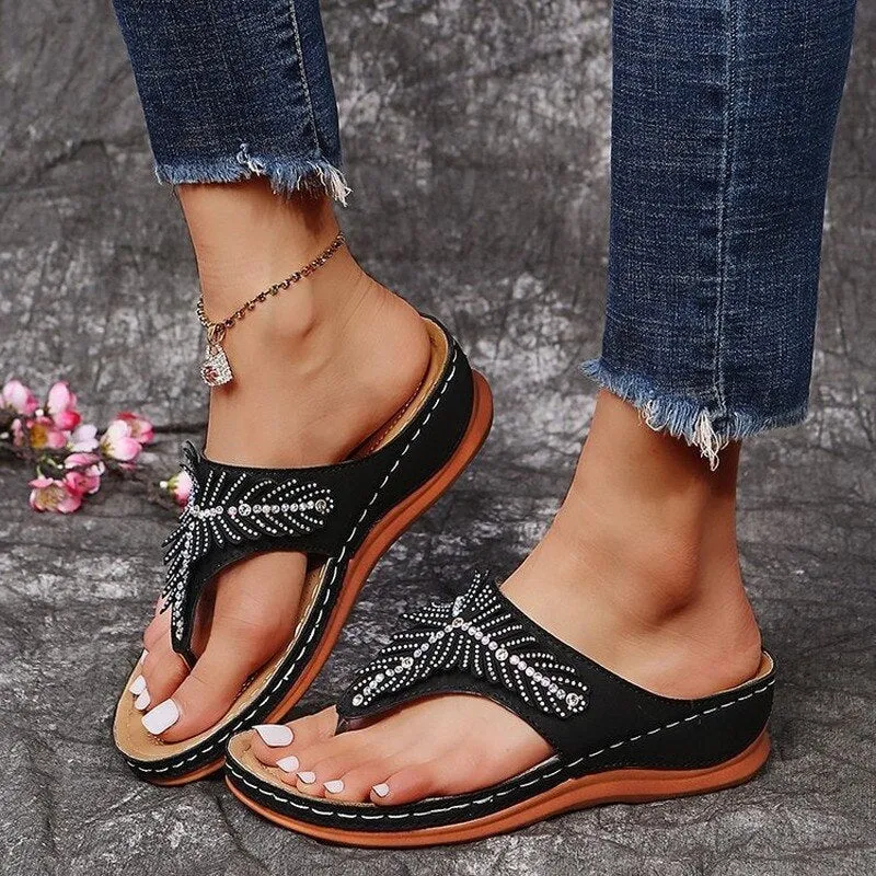 Vanccy Slope Heel Flip Flops Sandals