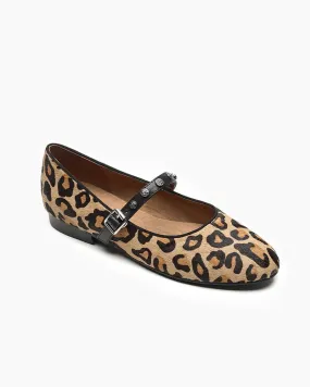 Vintage Leopard Print Mary Jane Ballerina Ballet Flats with Straps