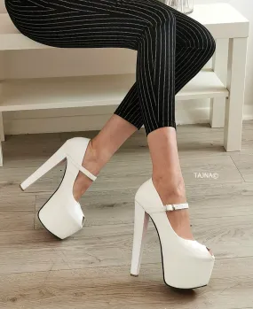 White Fish Mouth Mary Jane High Heels