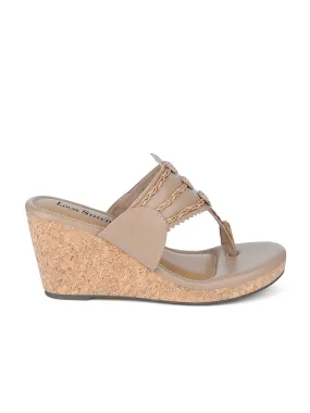 Women's Beige Toe Ring Wedge Heel Lightweight Sandals