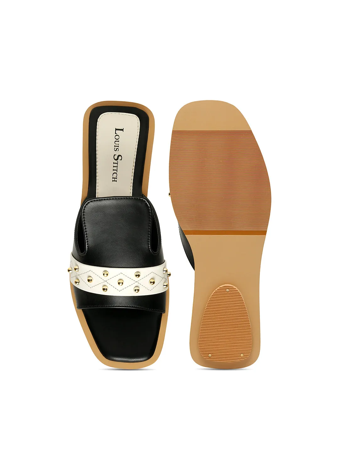 Women's Black Flat Fashion Beads Strap Lightweight Sandals