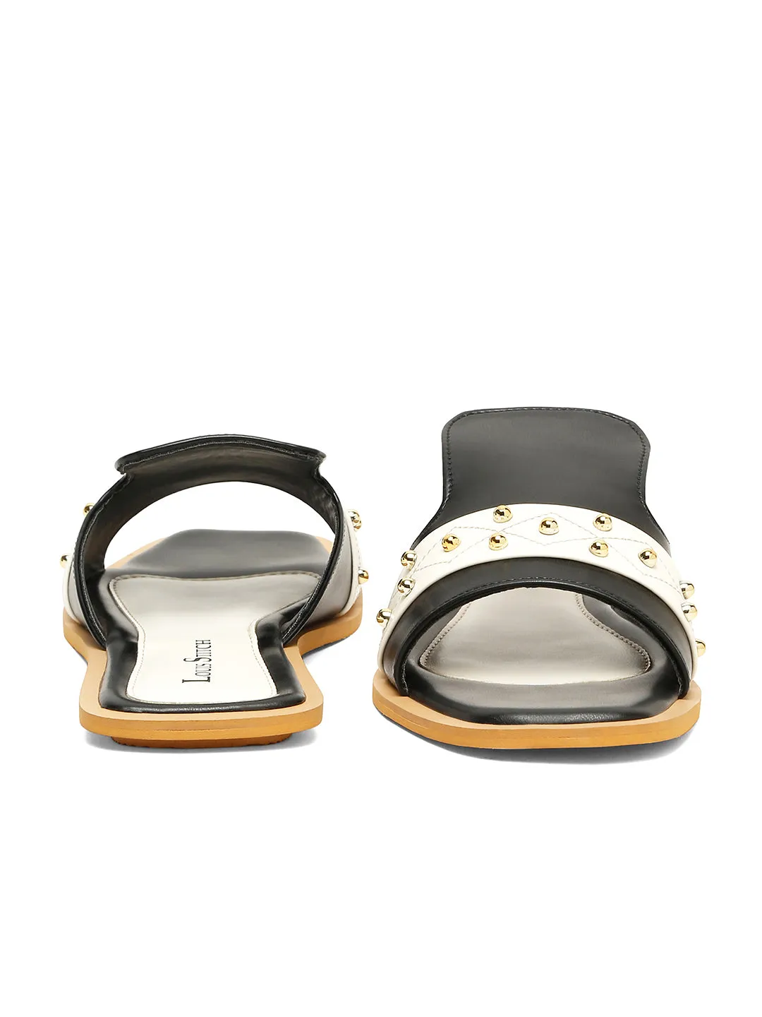 Women's Black Flat Fashion Beads Strap Lightweight Sandals
