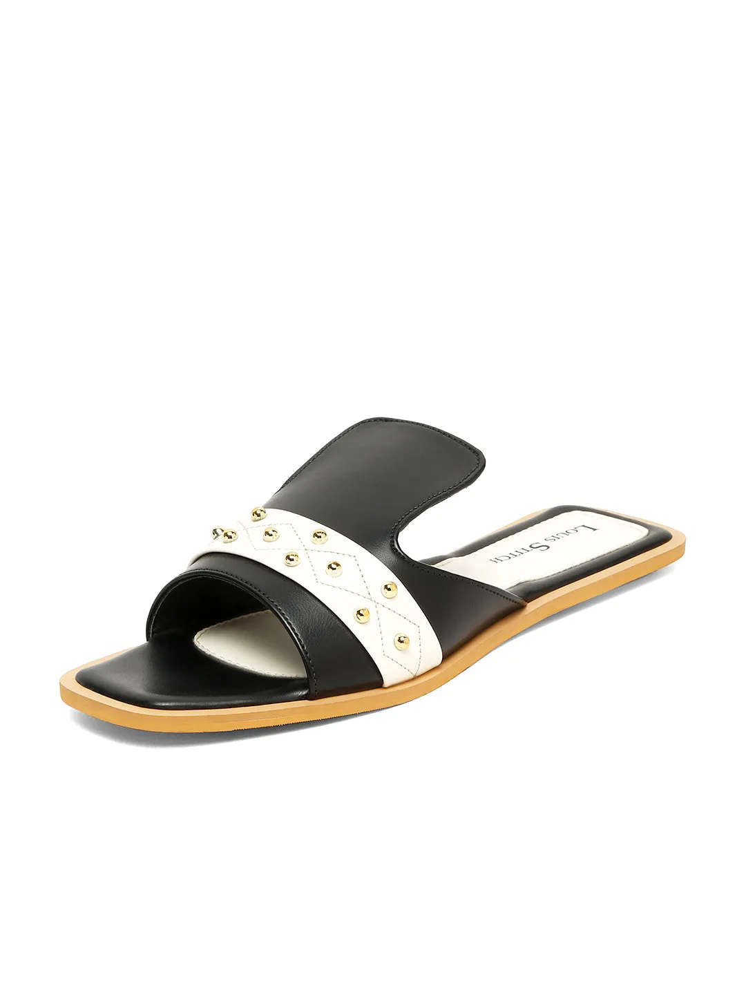 Women's Black Flat Fashion Beads Strap Lightweight Sandals