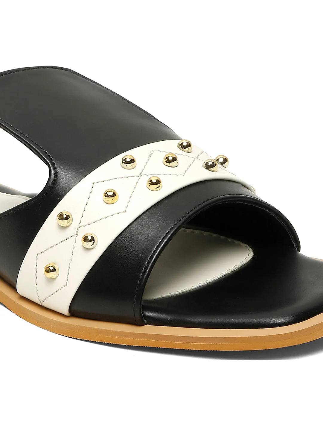 Women's Black Flat Fashion Beads Strap Lightweight Sandals