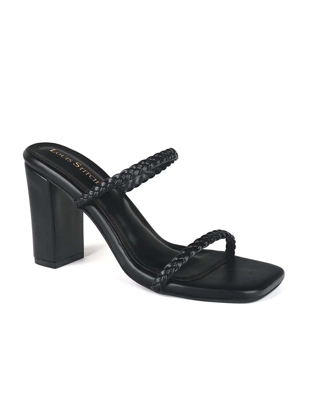 Women's Black Open Toe Block Heel Lightweight Sandals