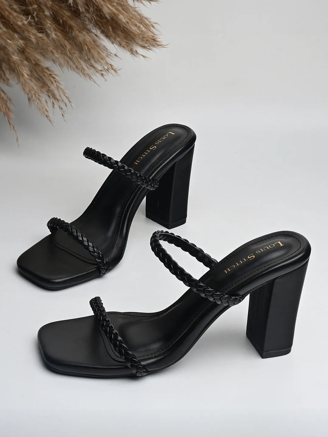Women's Black Open Toe Block Heel Lightweight Sandals