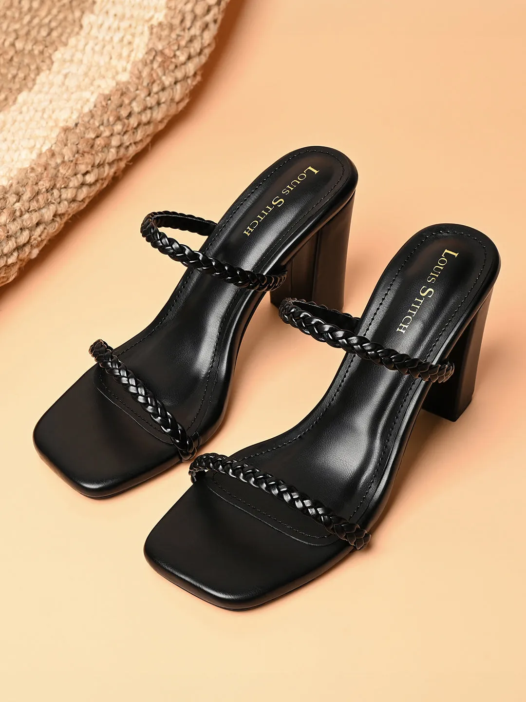 Women's Black Open Toe Block Heel Lightweight Sandals