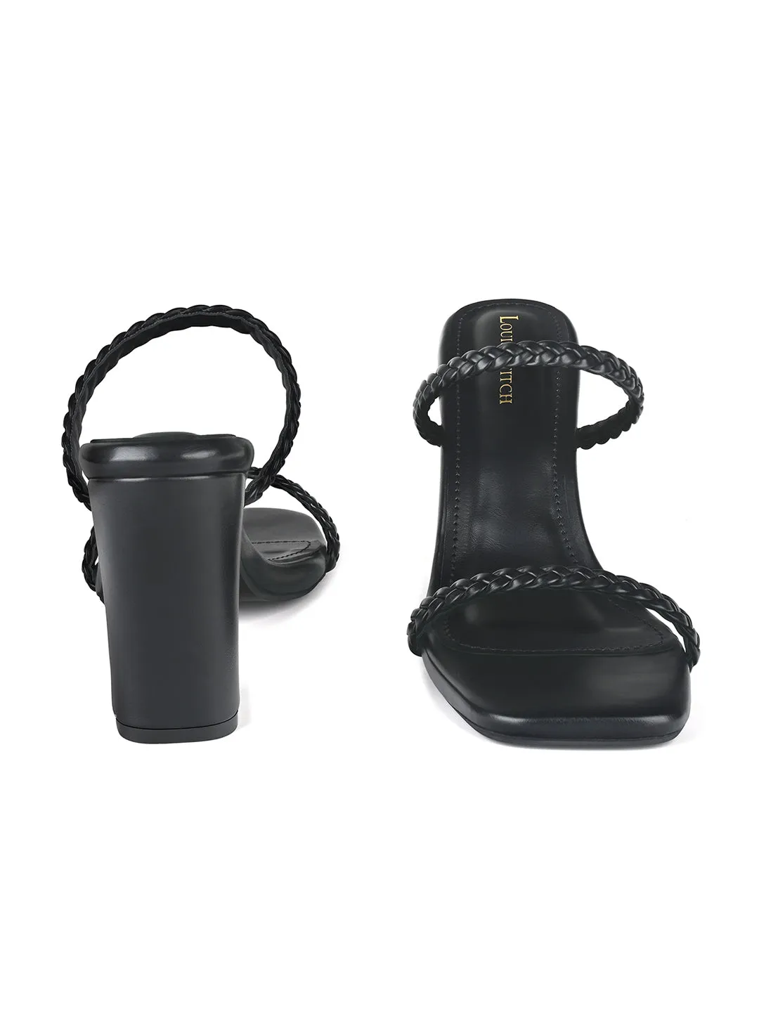 Women's Black Open Toe Block Heel Lightweight Sandals