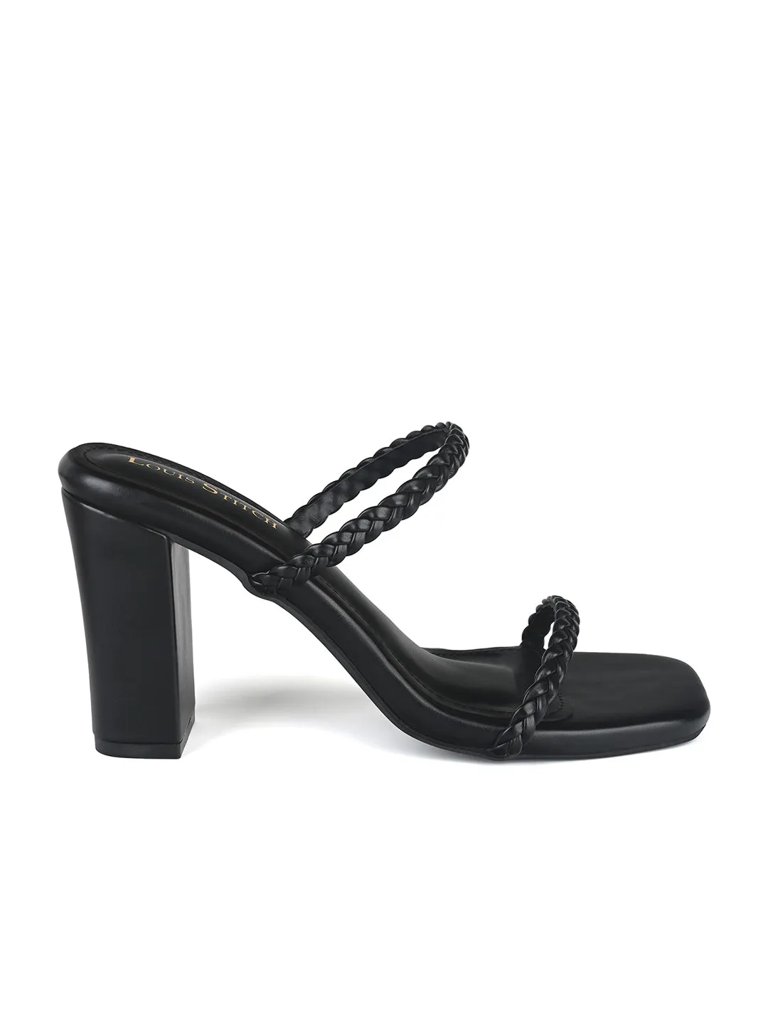 Women's Black Open Toe Block Heel Lightweight Sandals