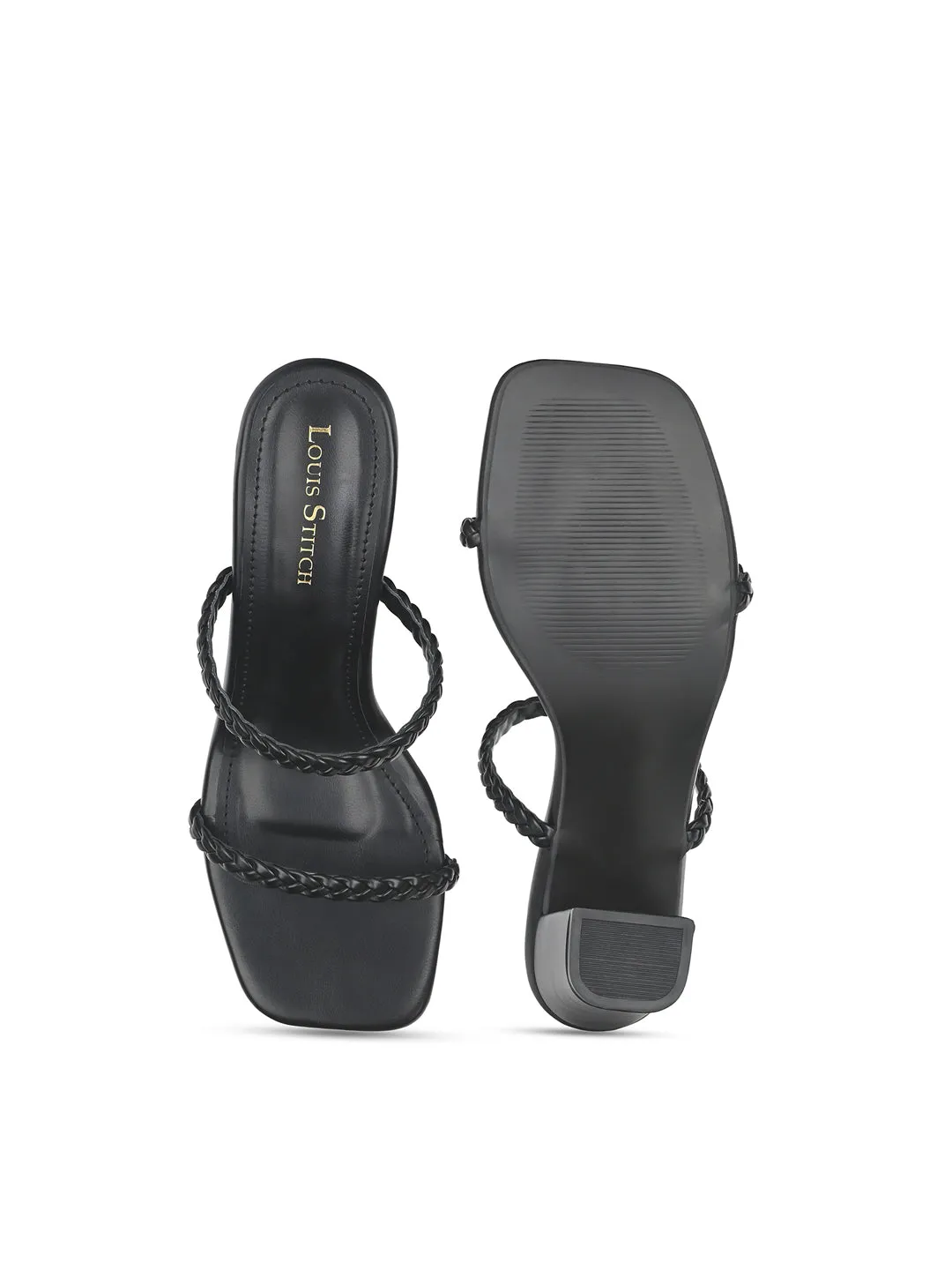 Women's Black Open Toe Block Heel Lightweight Sandals