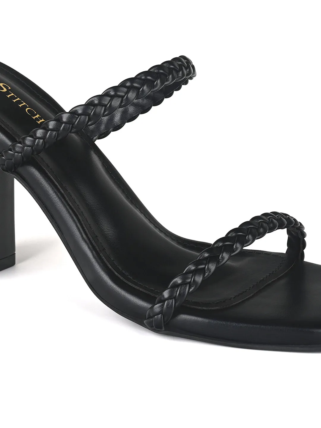 Women's Black Open Toe Block Heel Lightweight Sandals