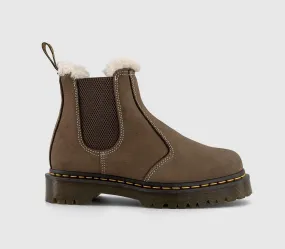Womens Dr. Martens 2976 WP Fur Lined Boots Dark Khaki Buttersoft