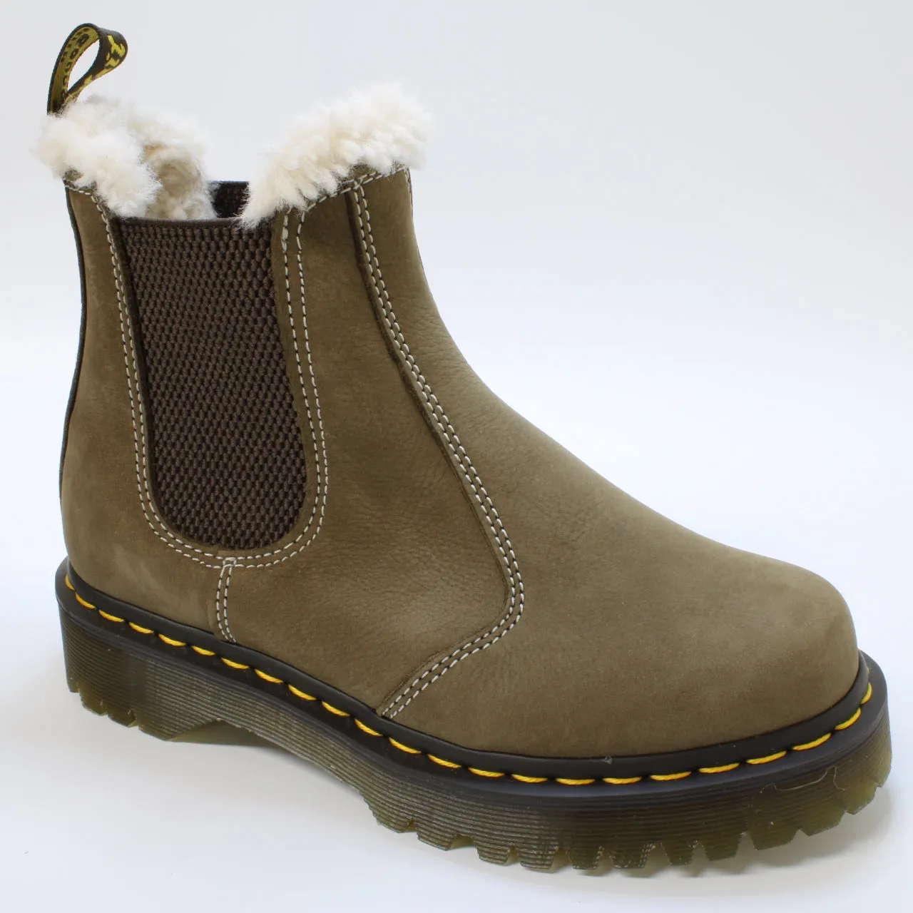 Womens Dr. Martens 2976 WP Fur Lined Boots Dark Khaki Buttersoft