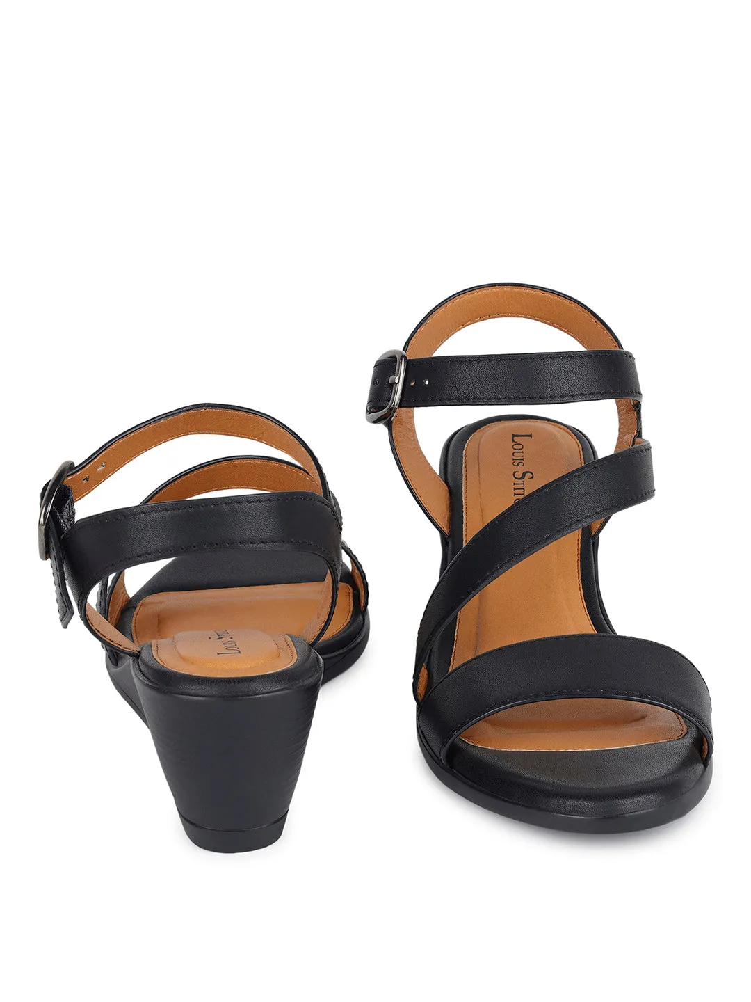 Women's Striped Wedge Heel Jet Black Lightweight Sandals