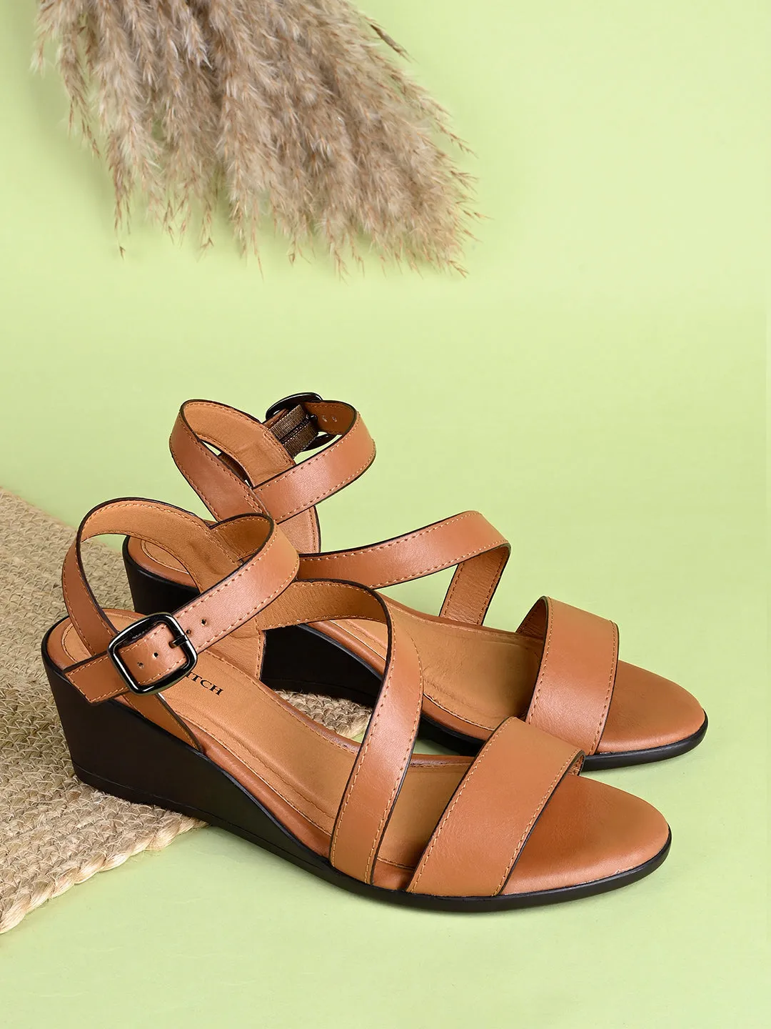 Women's Striped Wedge Heel Tan Lightweight Sandals